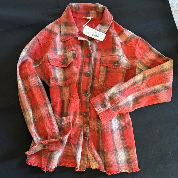 Mystree Washed Plaid Peplum Jacket/Blouse (Medium) - Picture 1 of 5